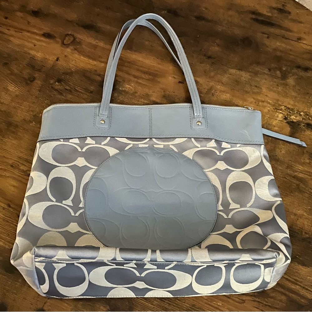 Coach Signature Tote in Light Blue and Cream